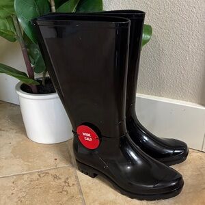Black Wide Calf Women's Rain Boots
